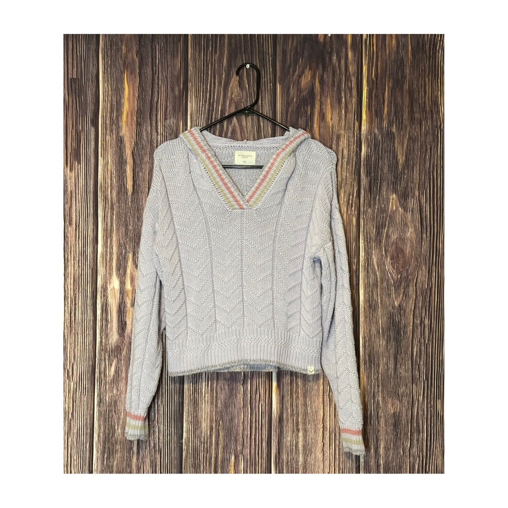 Rapsodia Hoodie Sweater Girls M Light Purple Chevron Knit Cropped Pullover